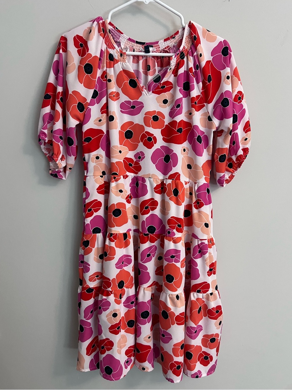 Girls Tiered Floral Dress in Pink, Red & Purple